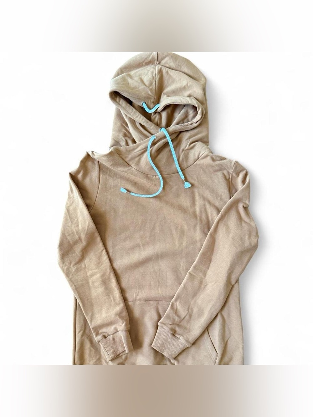 AMPERSAND AVE Beige Hoodie with Light Blue Drawstrings